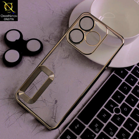 Tecno Spark 10C Cover - Golden -  Electroplating Borders Logo Hole Camera Lens Protection Soft Silicone Case
