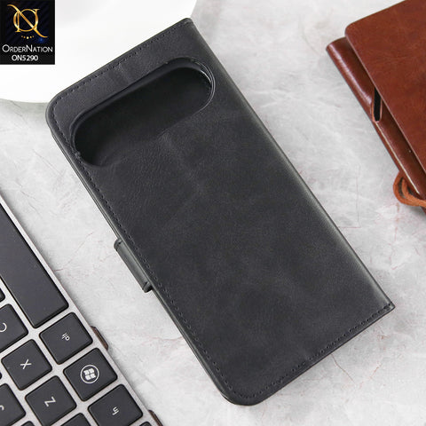 Google Pixel 9 Pro Cover - Black - Premium Business Series Magnetic Leather Wallet Flip book Card Slots Soft Case