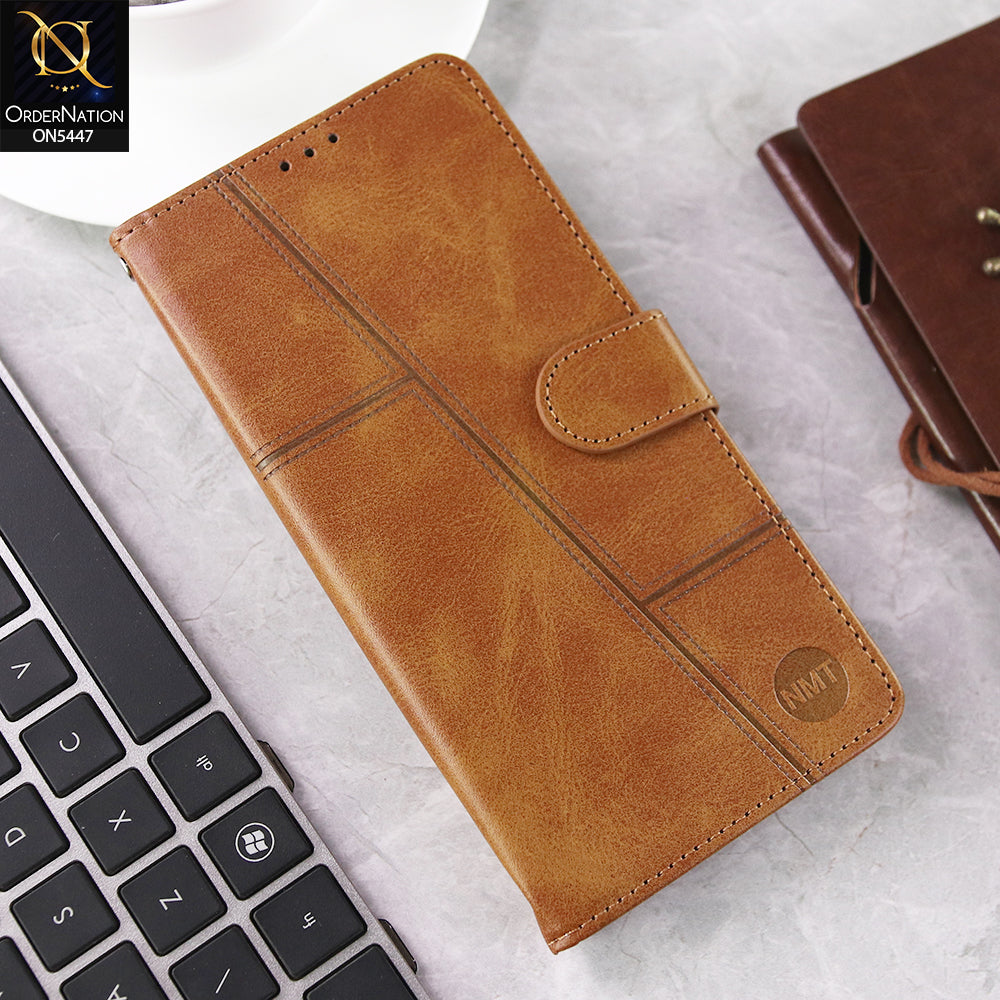 Xiaomi Redmi Note 13R Cover - Light Brown - Premium Leather Megantic Flip Book Covers With Card Holding Option