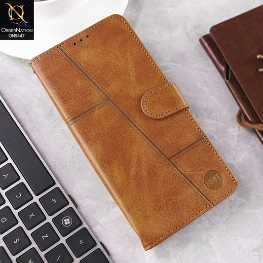 Xiaomi Redmi Note 13R Cover - Light Brown - Premium Leather Megantic Flip Book Covers With Card Holding Option