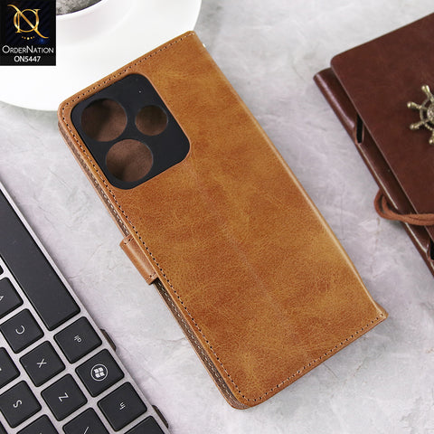 Xiaomi Redmi Note 13R Cover - Light Brown - Premium Leather Megantic Flip Book Covers With Card Holding Option
