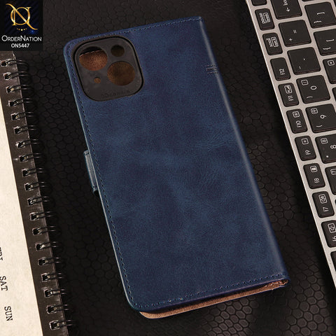 iPhone 14 Plus Cover - Blue - Premium Leather Megantic Flip Book Covers With Card Holding Option