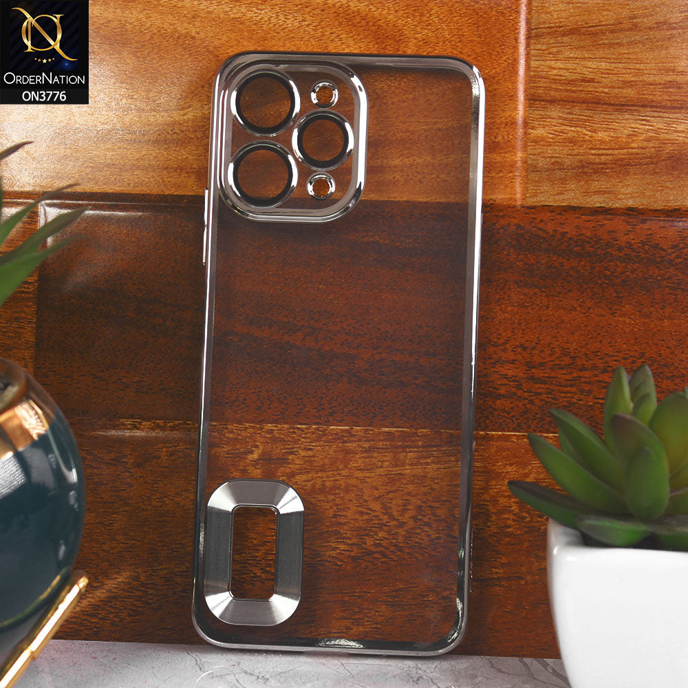 Xiaomi Redmi 12 Cover - Silver -  Electroplating Borders Logo Hole Camera Lens Protection Soft Silicone Case