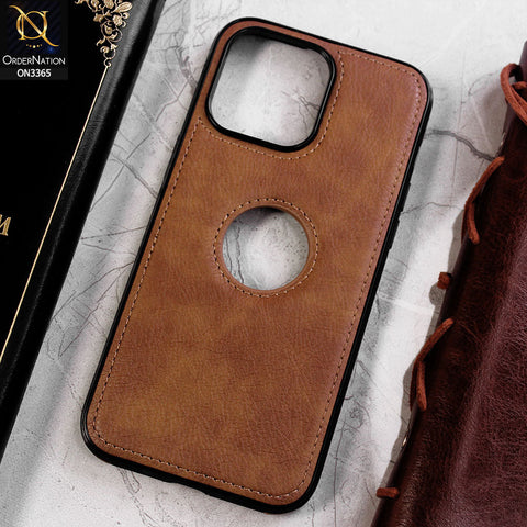 iPhone 15 Pro Cover - Brown - Vintage Luxury Business Style TPU Leather Stitching Logo Hole Soft Case