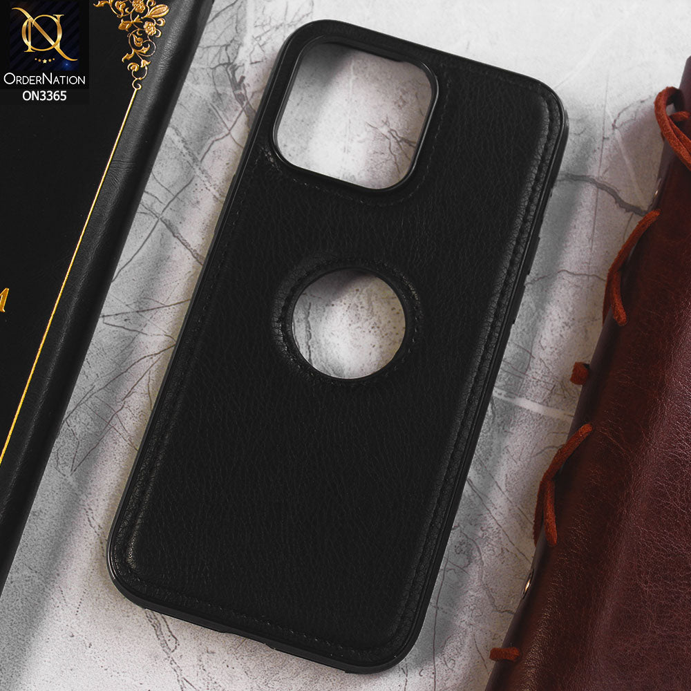 iPhone 15 Pro Max Cover - Black - Vintage Luxury Business Style TPU Leather Stitching Logo Hole Soft Case