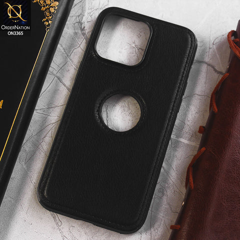 iPhone 15 Pro Max Cover - Black - Vintage Luxury Business Style TPU Leather Stitching Logo Hole Soft Case