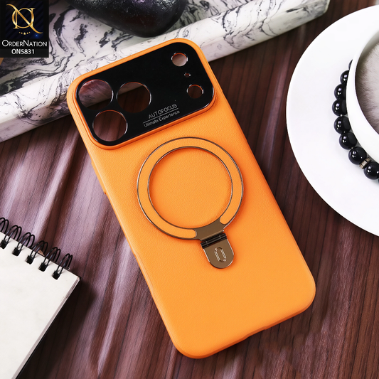 IPhone 17 Pro Max Cover - Orange - Camera Finger Ring Kickstand Cover Magnetic Leather Feel Case,Protective Back Cover