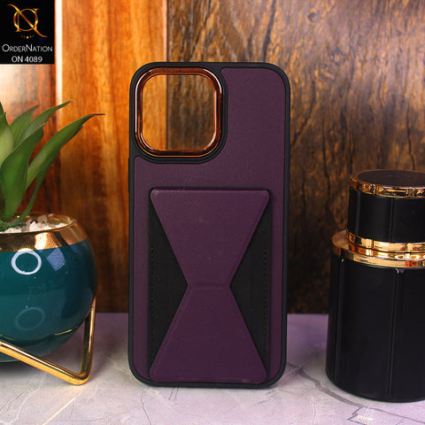 iPhone 14 Pro Max Cover - Purple - New Luxury Space Pocket Stand Soft Case With Electroplated Camera