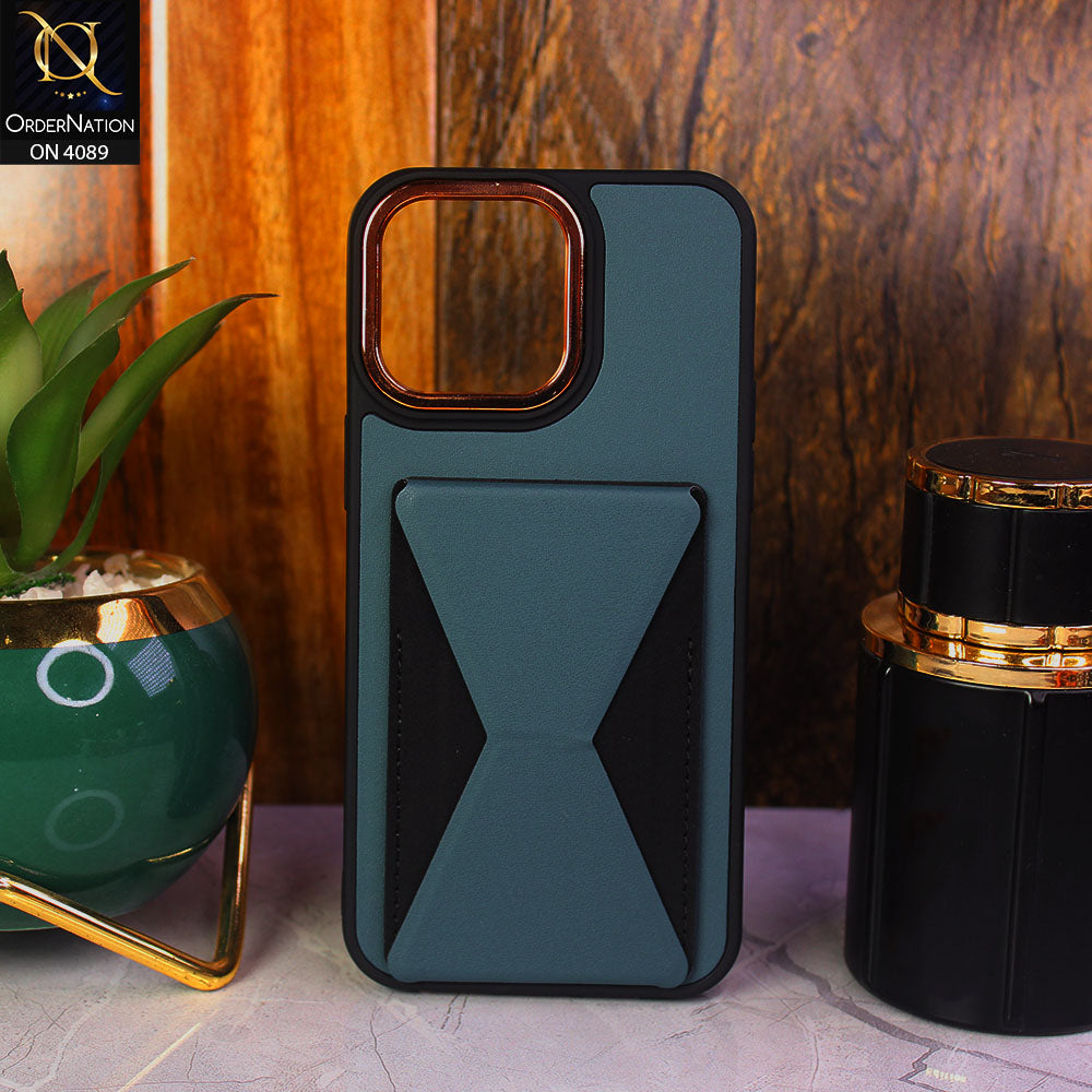 iPhone 15 Pro Max Cover - Dark Blue - New Luxury Space Pocket Stand Soft Case With Electroplated Camera