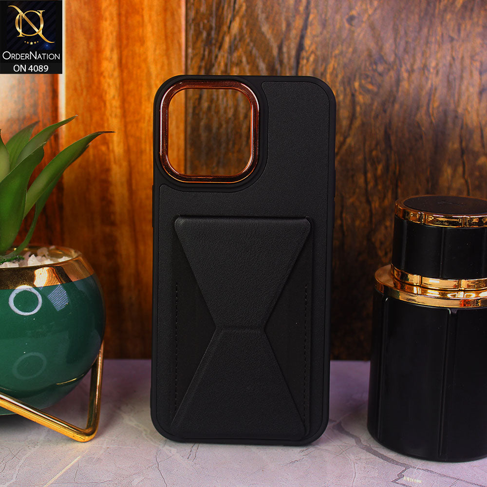 iPhone 15 Pro Cover - Black - New Luxury Space Pocket Stand Soft Case With Electroplated Camera