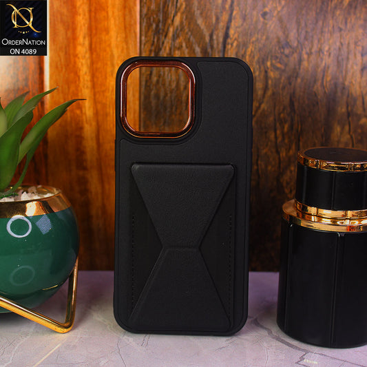 iPhone 15 Pro Cover - Black - New Luxury Space Pocket Stand Soft Case With Electroplated Camera