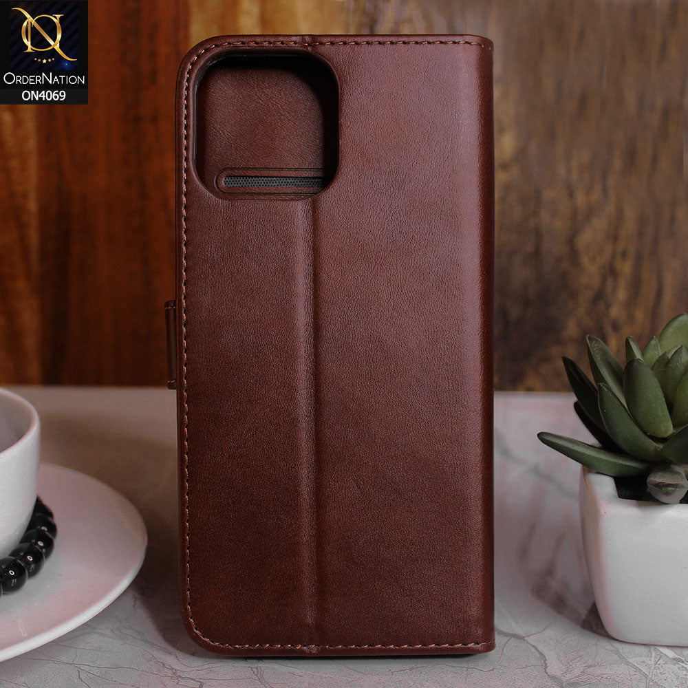 iPhone 13 Pro Max Cover - Dark Brown - New Magnetic Leather Flip Wallet With Card Slots Soft Case