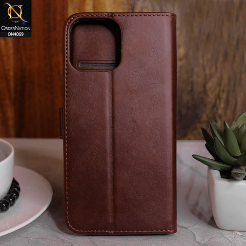 iPhone 13 Pro Max Cover - Dark Brown - New Magnetic Leather Flip Wallet With Card Slots Soft Case