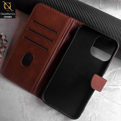 iPhone 13 Pro Max Cover - Dark Brown - New Magnetic Leather Flip Wallet With Card Slots Soft Case