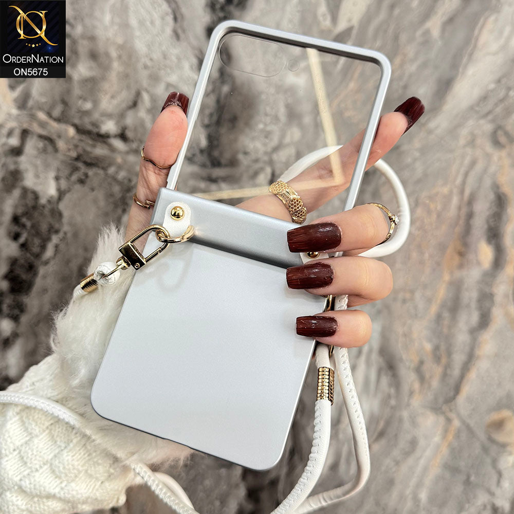 Samsung Galaxy Z Flip 7 Cover - Gray - New High Quality Protective Case With Cross Body Setup For Women