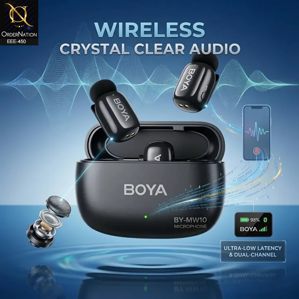BOYA BY-MW10 Dual Channel Wireless Microphone with Charging Case With Lightning & Type C Adapter