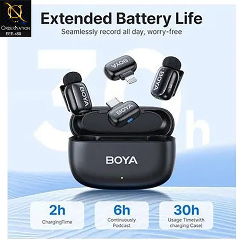 BOYA BY-MW10 Dual Channel Wireless Microphone with Charging Case With Lightning & Type C Adapter