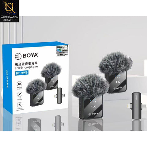 BOYA BY-MW9 Wireless Dual Microphone for Live Streaming & Content Creation With Type C & lightning Adapter