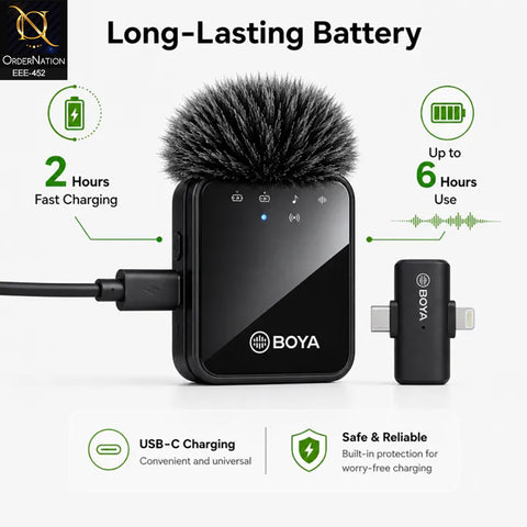 BOYA BY-MW9 Wireless Dual Microphone for Live Streaming & Content Creation With Type C & lightning Adapter