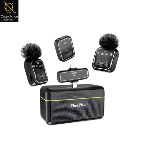 NeePho NP-61 Wireless Lavalier Microphone 5-in-1 Dual Collar Clip Button Mic with Charging Case for iPhone Type-C Camera