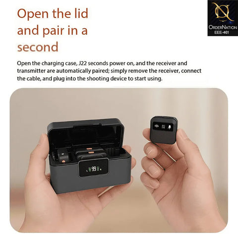 J22 4In1 Wireless Lavalier Microphone Dual Mic With Type C And Lightning Charging Case For iPhone And Android