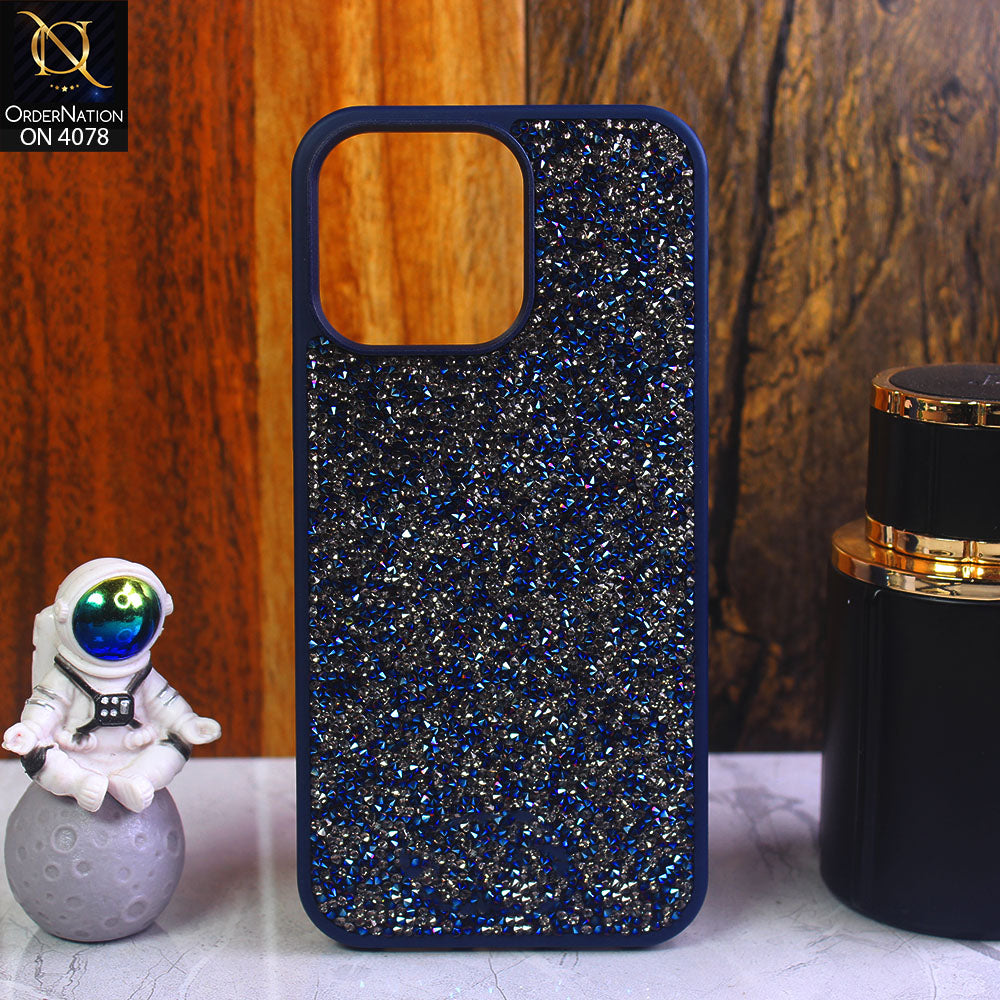 iPhone 15 Pro Max Cover - Dark Blue - Beautiful crystallized soft case with brillant display of sparkles. This case is coverd with glittering crystals gleaming