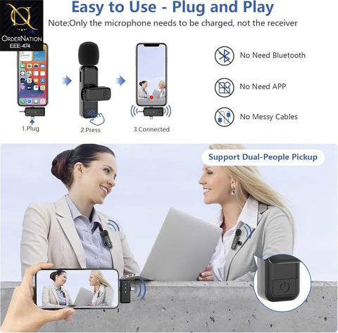 M14 Wireless Lavalier Microphone Dual Mic With Type C Receiver For Vlogging And Live Streaming