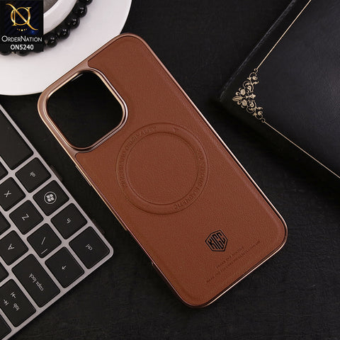iPhone 16 Pro Max Cover - Brown - Leather Phone Case Magnetic Luxury Business Leather Phone Cover support Wireless Charging