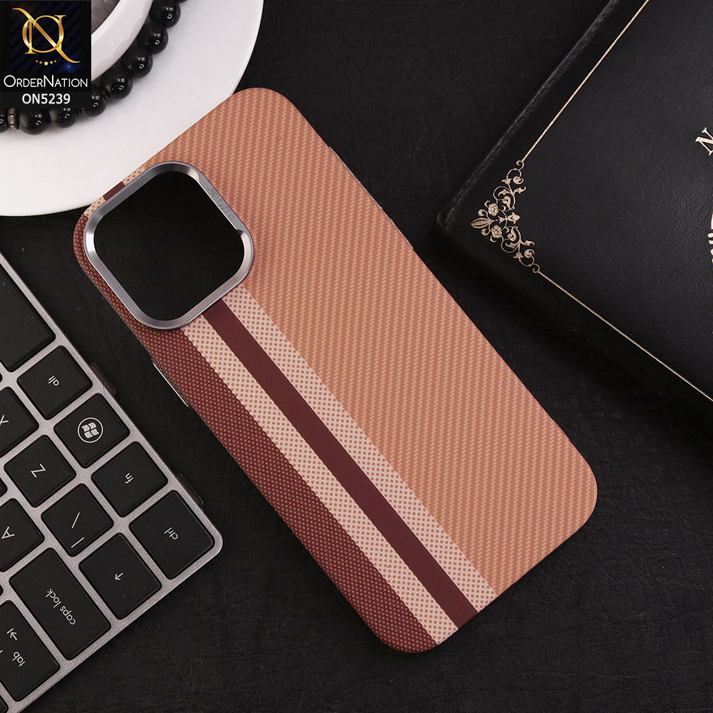 iPhone 16 Pro Max Cover - Orange - Carbon Fiber Texture Ultra Thin Shell Case With Metal Camera Ring Borders