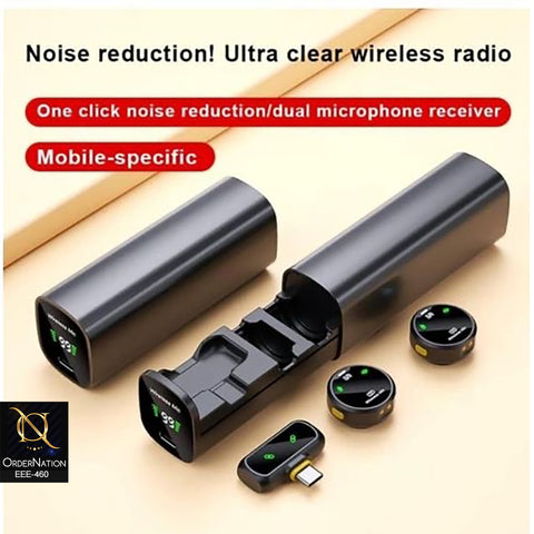 J10 Wireless Lavalier Microphone Dual Round Mic With LED Charging Case For Vlogging And Live Streams With TYPE C Adapter