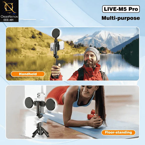 Plokama LIVE-M5 Pro 3-in-1 Handle Tripod Selfie Stick with Dual LED Ring Lights