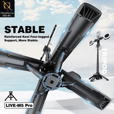 Plokama LIVE-M5 Pro 3-in-1 Handle Tripod Selfie Stick with Dual LED Ring Lights