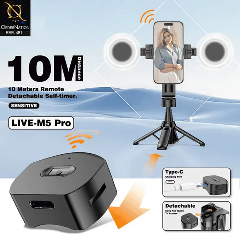Plokama LIVE-M5 Pro 3-in-1 Handle Tripod Selfie Stick with Dual LED Ring Lights