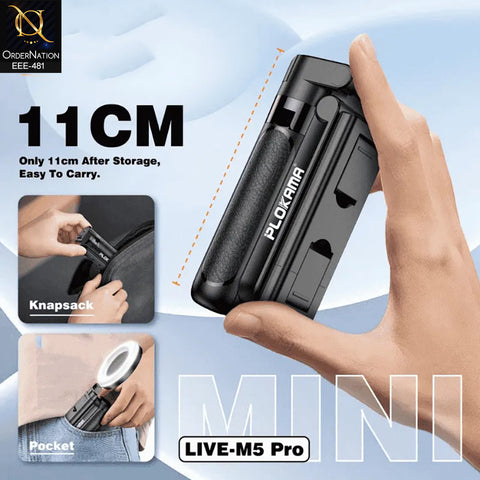 Plokama LIVE-M5 Pro 3-in-1 Handle Tripod Selfie Stick with Dual LED Ring Lights