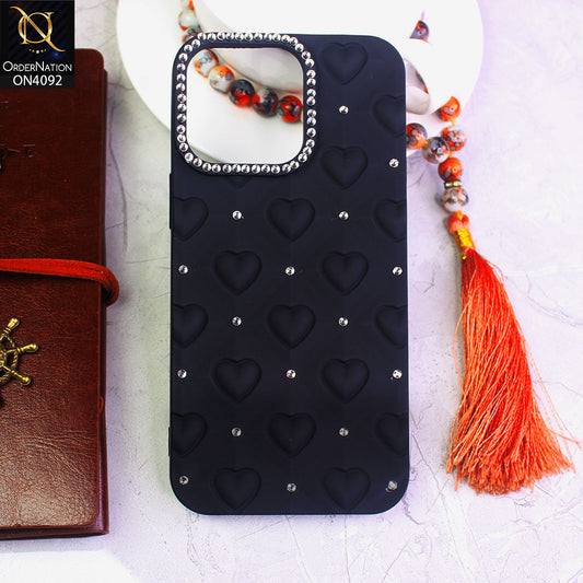 iPhone 15 Pro Cover - Black -  Cute Luxury Heart Bling Rhinestones Diamond Sparkle Shiny Soft TPU Silicone Shockproof Slim Protective Phone Case