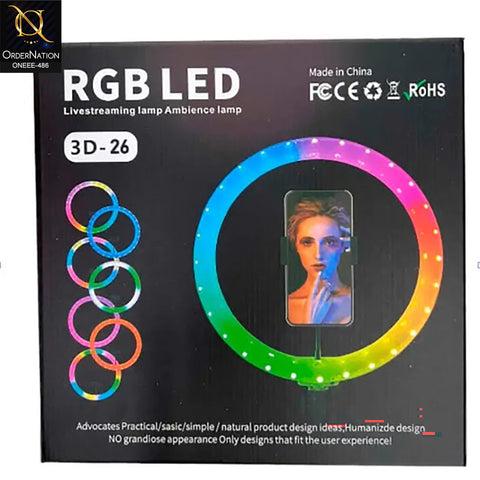 3D-26 RGB LED Ring Light with Phone Holder for Livestreaming & Ambience Lighting (Without stand)