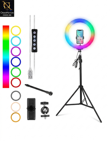 3D-26 RGB LED Ring Light with Phone Holder for Livestreaming & Ambience Lighting (Without stand)