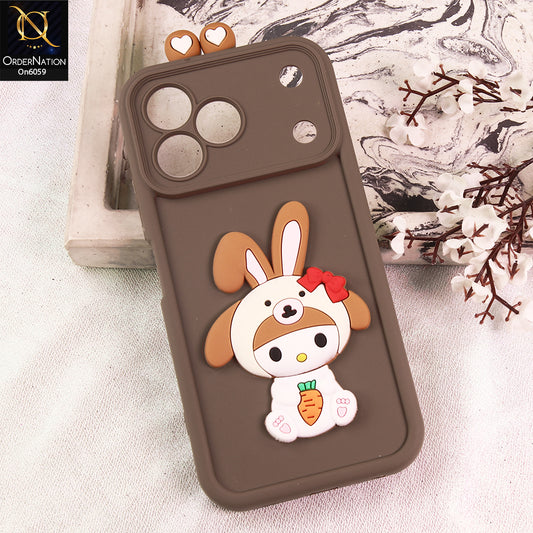 Tecno Spark 50 Cover - Brown - 3D Cute Cartoon Characters Soft Silicone Case with Camera Protection