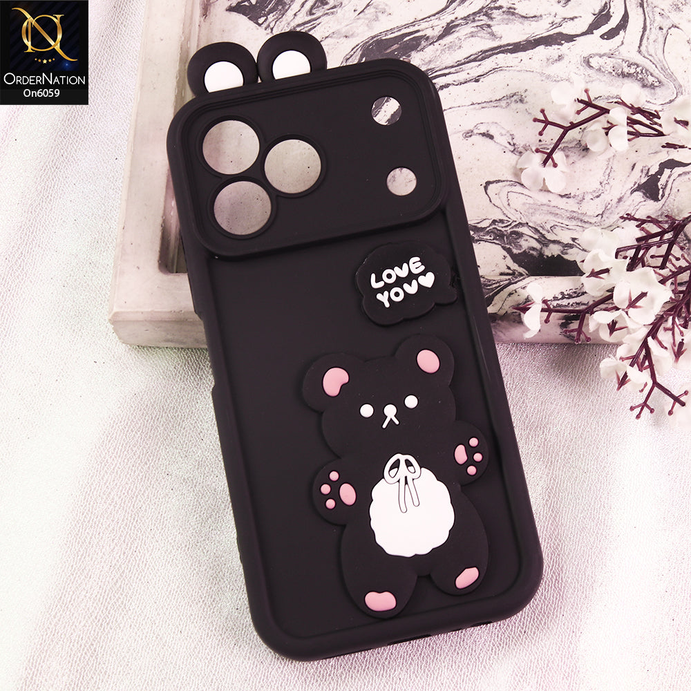 Tecno Spark 50 Cover - Black - 3D Cute Cartoon Characters Soft Silicone Case with Camera Protection