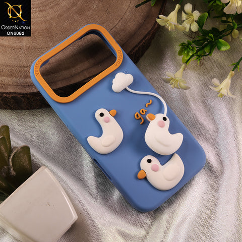 iPhone 17 Pro Max Cover - Blue - 3D Cute Cartoon Bird Blue Silicone Case - Soft Protective Shockproof Case