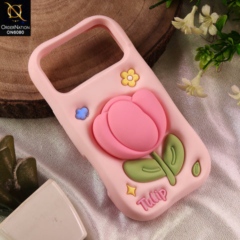 iPhone 17 Pro Max Cover - Pink - 3D Cute Pink Tulip Silicone Phone Case - Floral Soft Cover