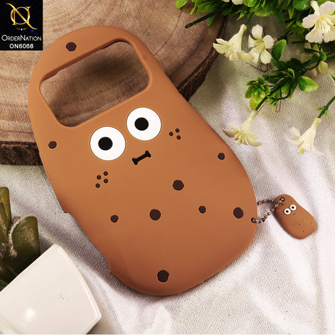 iPhone 17 Pro Max Cover - Brown - 3D Cute Kawaii Potato Mocha Brown Silicone Phone Case Funny Face Soft Cover with Charm