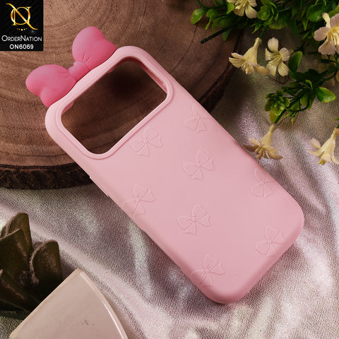 iPhone 17 Pro Max Cover - Light Pink - 3D Cute Pink Bow Silicone Phone Case - Ribbon Knot Soft Cover