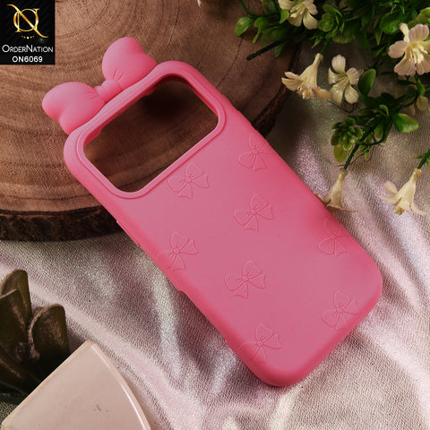 iPhone 17 Pro Max Cover - Dark Pink - 3D Cute Dark Pink Bow Silicone Phone Case - Ribbon Knot Soft Cover