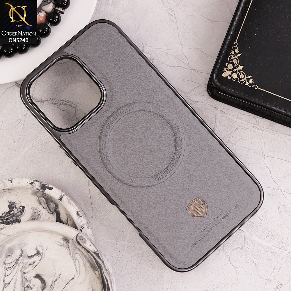 iPhone 16 Pro Max Cover - Gray - Leather Phone Case Magnetic Luxury Business Leather Phone Cover support Wireless Charging