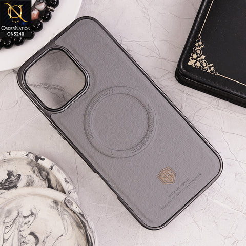 iPhone 16 Pro Max Cover - Gray - Leather Phone Case Magnetic Luxury Business Leather Phone Cover support Wireless Charging