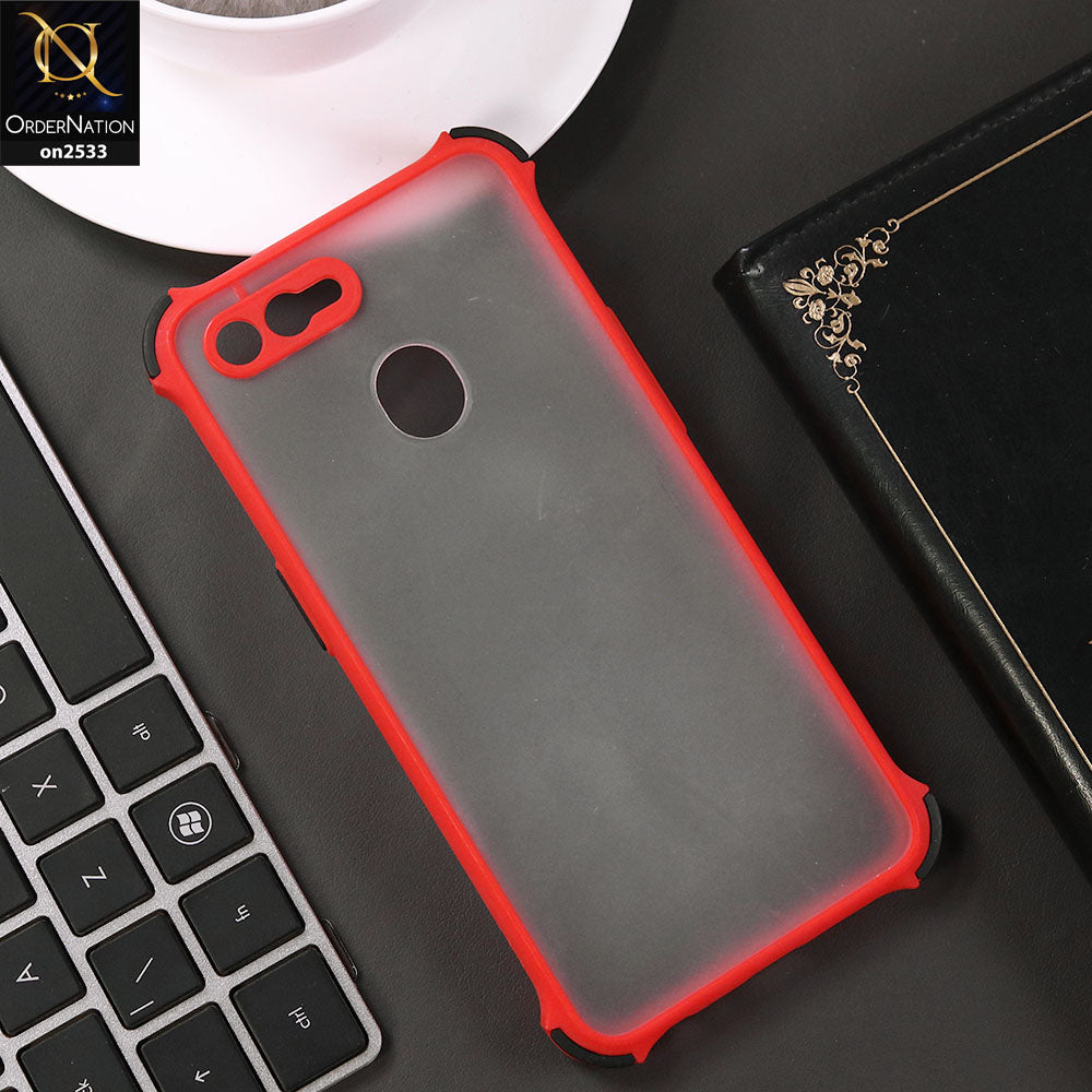 Oppo F9 / F9 Pro - Red - Semi Transparent Matte Shockproof Camera Ring Protection Case