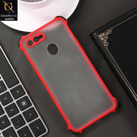 Oppo F9 / F9 Pro - Red - Semi Transparent Matte Shockproof Camera Ring Protection Case