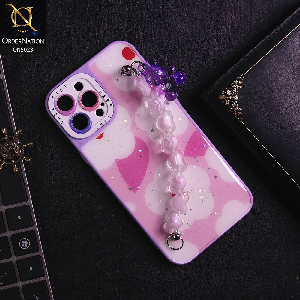 iPhone 12 Pro Max Cover - Purple - D1 - New Spring Dreams Series Cristal Heart and Bear Holder Soft Borders Camera Protection Case