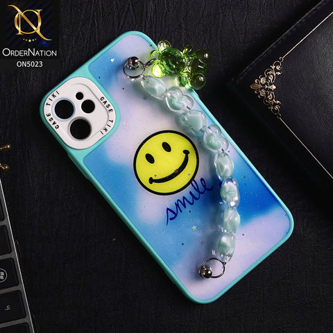 iPhone 11 Cover - Seagreen - D1 - New Spring Dreams Series Cristal Heart and Bear Holder Soft Borders Camera Protection Case